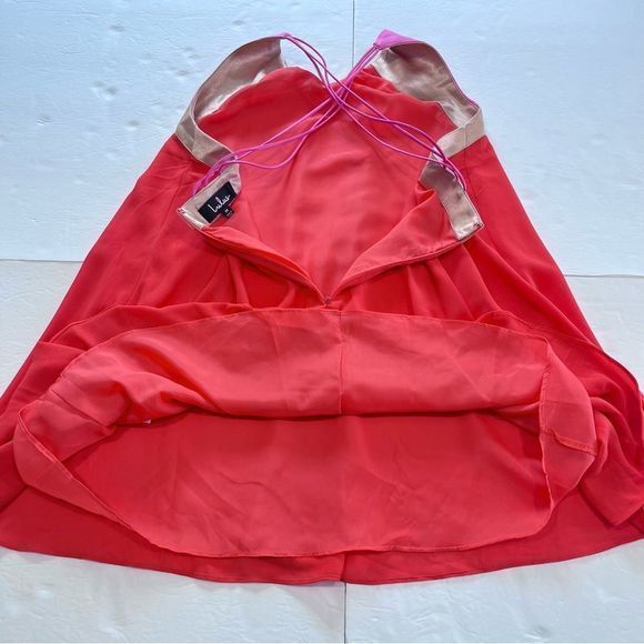 Lulus Bright On Coral Orange Pink Color Block Swing Dress MEDIUM - Picture 8 of 12